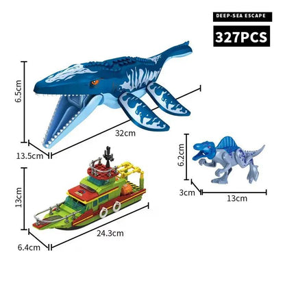 327Pcs Escape Canglong Mouth Building Blocks Jurassic World Canglong Attack Ship Bricks Toys Dinosaur Theme Gift
