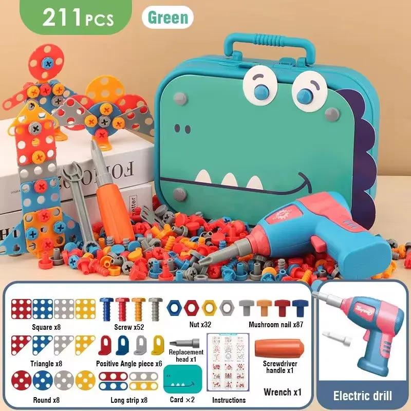 Children Toys Tool Set Electric Drill Screw Nut 3D Puzzle Toys Pretend Play Dinosaur Drilling Assembly Educational Toys for Boys