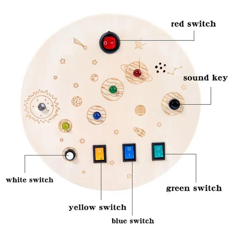 Montessori Busy Board Sensory Toys Wooden with LED Light Switch Control Board Travel Activities Children Games for 2-4 Years Old