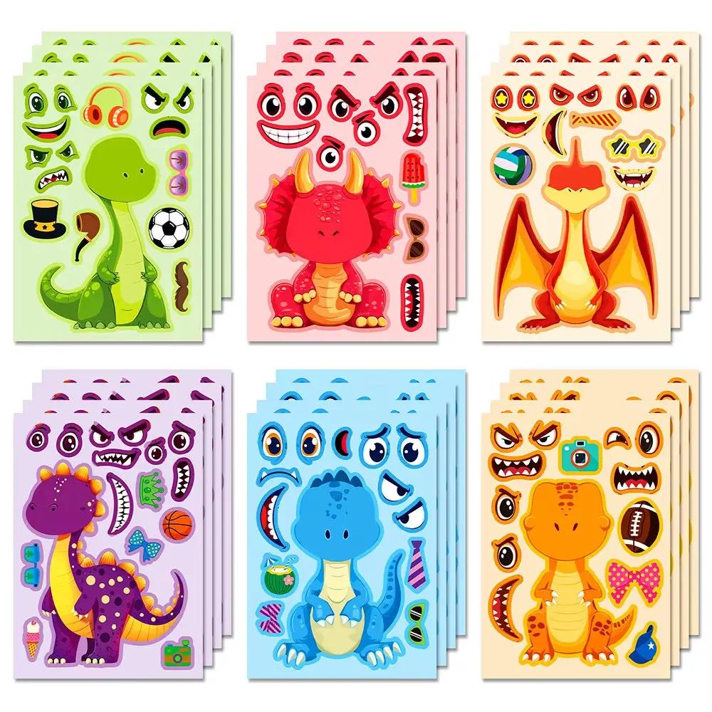 6/12Sheets Animal Dinosaur Puzzle Stickers Kids DIY Assemble Jigsaw Children Recognition Training Education Toy