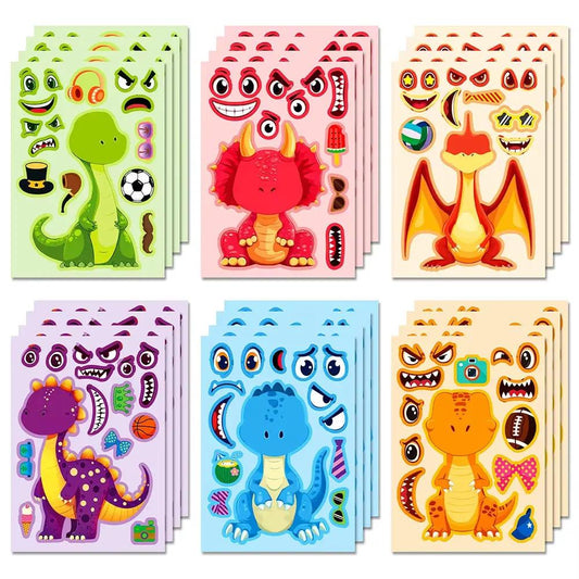 6/12Sheets Animal Dinosaur Puzzle Stickers Kids DIY Assemble Jigsaw Children Recognition Training Education Toy