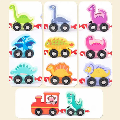 Magnetic Wooden Dinosaurs Train Set 11Pcs Number Wooden Toy Learning Cars with Numbers Color Train for Kids 2-5 Montessori Toys