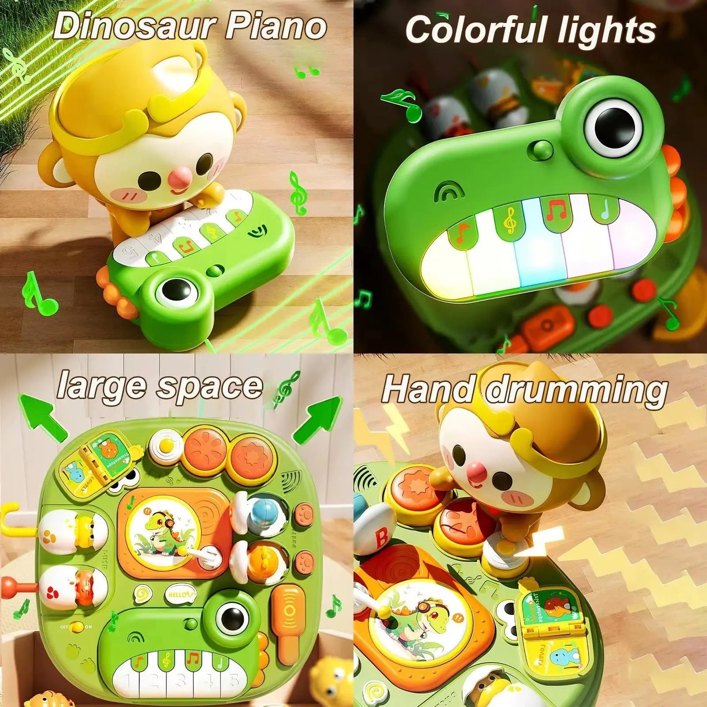 Montessori Dinosaur Activity Table for Babies - Musical Piano, Lights & Sound,Early Learning Toy for 1-3 Years,Sensory Play,Gift