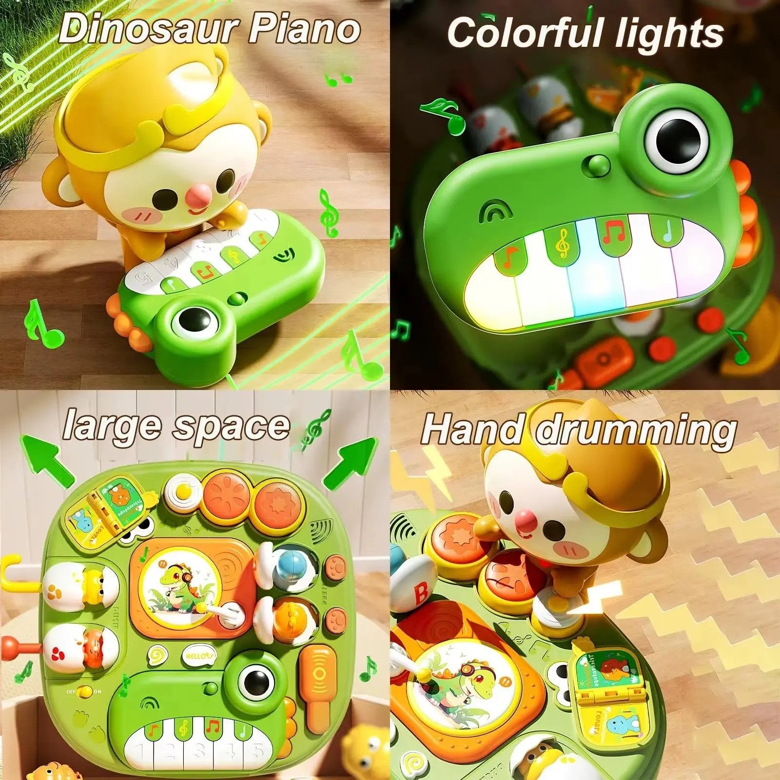 Montessori Dinosaur Activity Table for Babies - Musical Piano, Lights & Sound,Early Learning Toy for 1-3 Years,Sensory Play,Gift