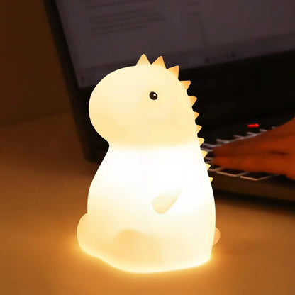 RGB Silicone Dinosaur Night Light USB Rechargeable Tap Control LED Lamp with Soft Light for Kids Baby Bedroom Decor Gift