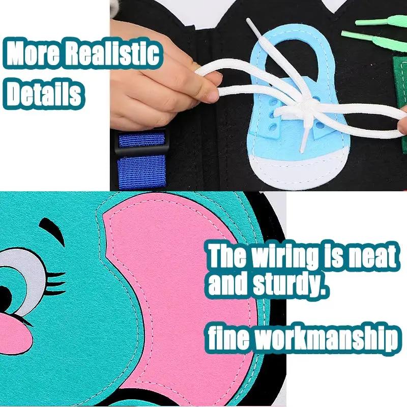 Children Busy Board Montessori Toys Dinosaur Dressing Learning Board Fine Motor Skills Training Sensory Early Education Toy Gift