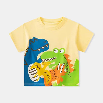 2025 Summer Children Boy Shorts Sleeve T-Shirts Cartoon Dinosaur Cotton Baby Boy Top 2-8 Years Kids Toddler Boy T Shirts Clothes