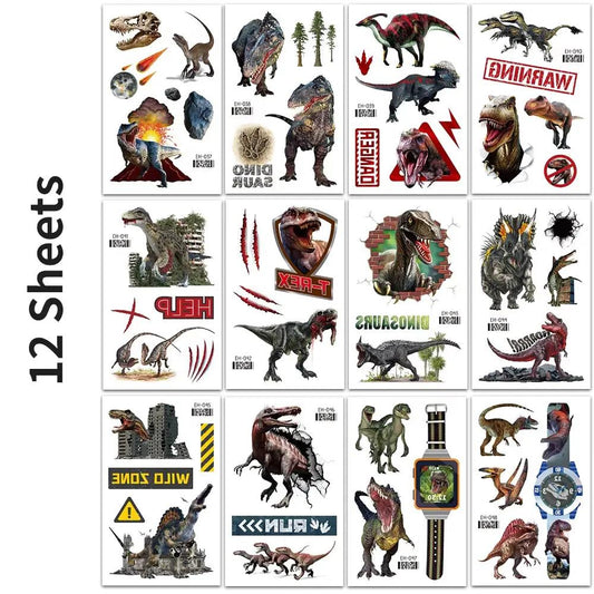 12 Sheets 3D Colorful Tyrannosaurus Rex Tattoo Stickers, Realistic Dinosaur Egg, Tyrannosaurus Rex Waterproof Temporary Tattoos