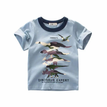 2 3 4 5 6 7 8 Years Kids Boys Clothes 100% Cotton Short Sleeve T-Shirts Dinosaur Cartoon Children Clothes Kids Summer Clothing