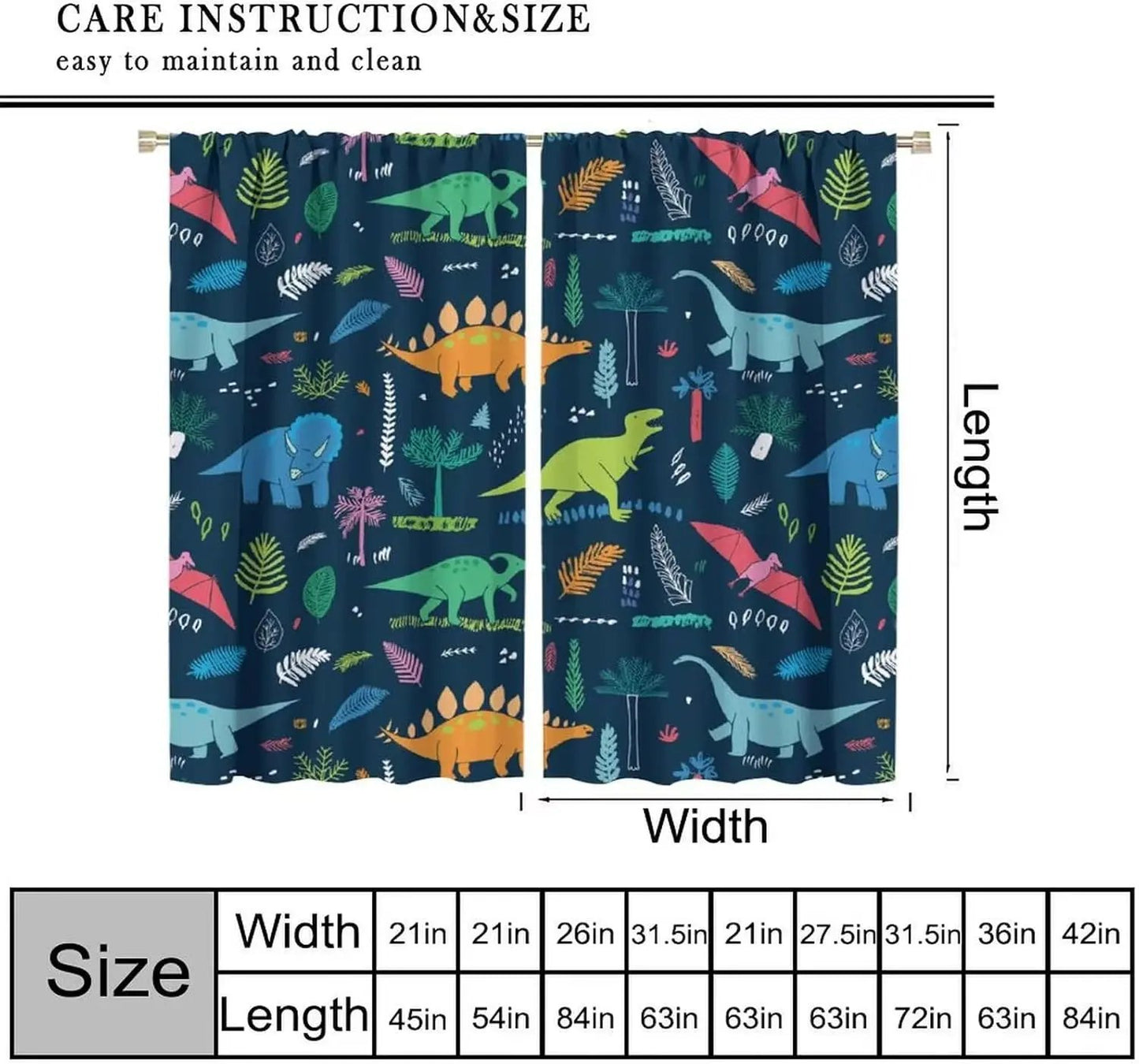 Toddler Dinosaur Curtains, Blue Cartoon Forest Plant Jurassic Cute Dinosaur Animal Windows Treatments Drapes for Boys Kids