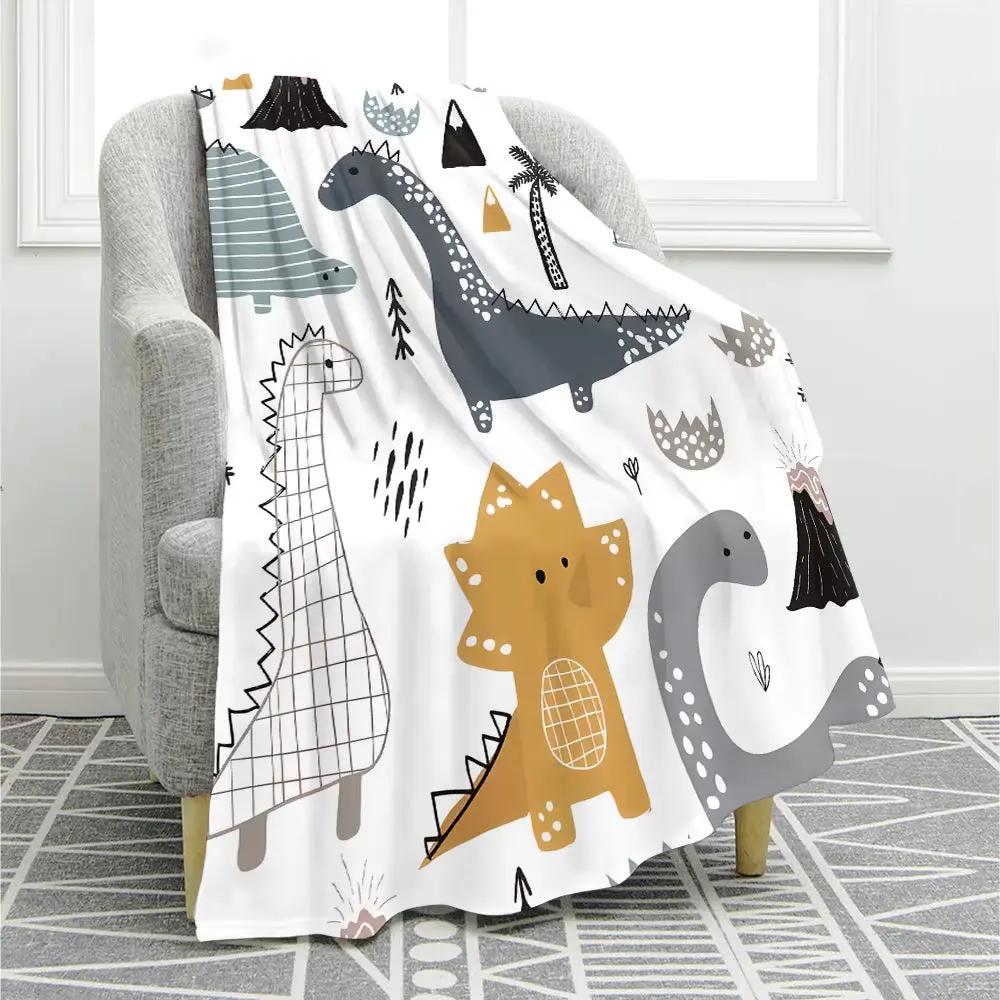 1Pc Comfortable Cartoon Dinosaur Pattern Blanket, Polyester Fabric Machine Washable, Suitable for Bedroom Living Room Decoration