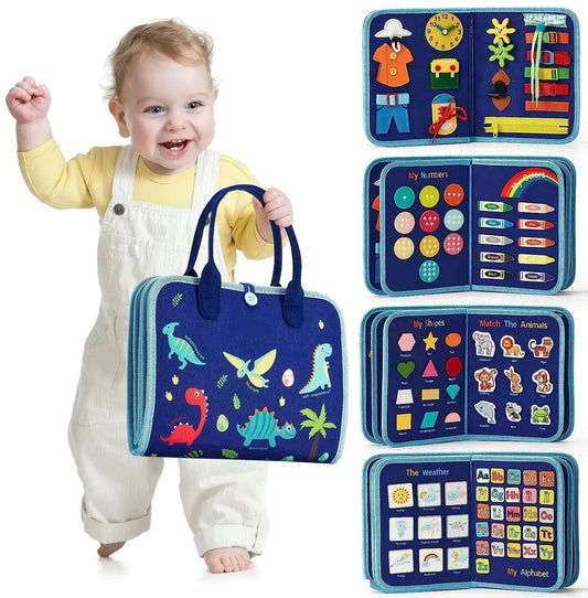 Toddlers Travel Busy Board for Boys Girls Montessori Toys for 2+ Year Old Preschool Learning Life Skill, Alphabet, Number, Shape