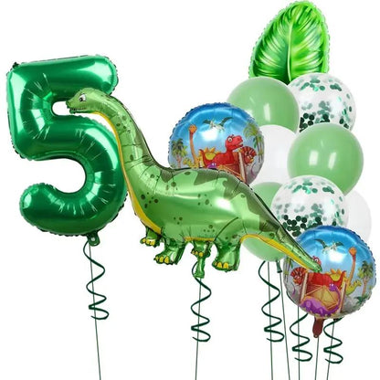 1Set Dinosaur 32Inch Number Leaf Aluminum Film Balloon Set Jurassic Dinosaur Theme Green Balloon Kids Birthday Party Supplies