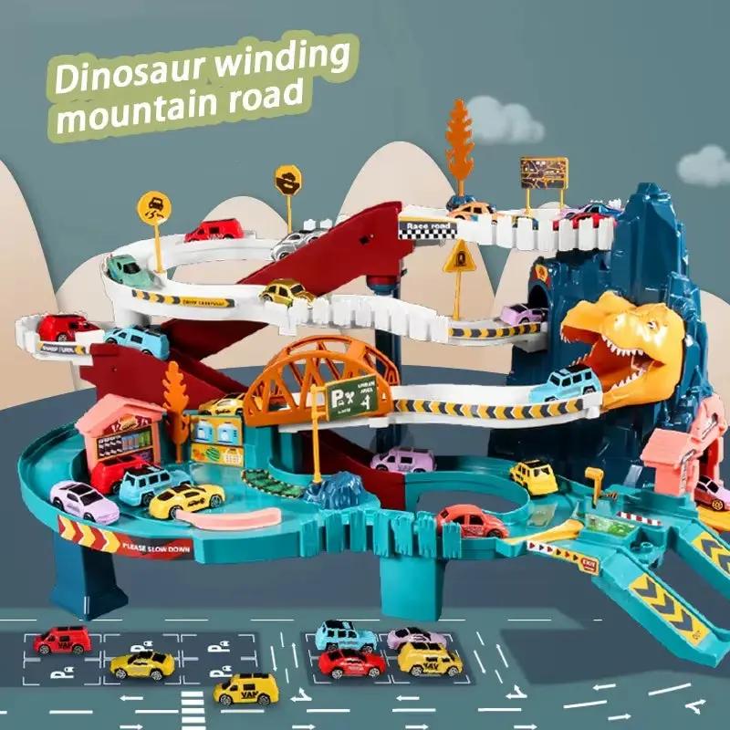 Electric Dinosaur Mountain Track Car Adventure Game Racing Rail Car Toys Track Interactive Train Children'S Educational Toys