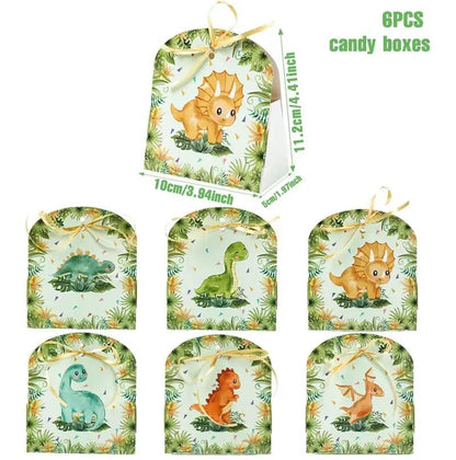 6Pcs Dinosaur Candy Boxes Happy 1St Birthday Party Decoration Kids Gifts Packaging Box Dino Baby Shower Supplies Box Bag
