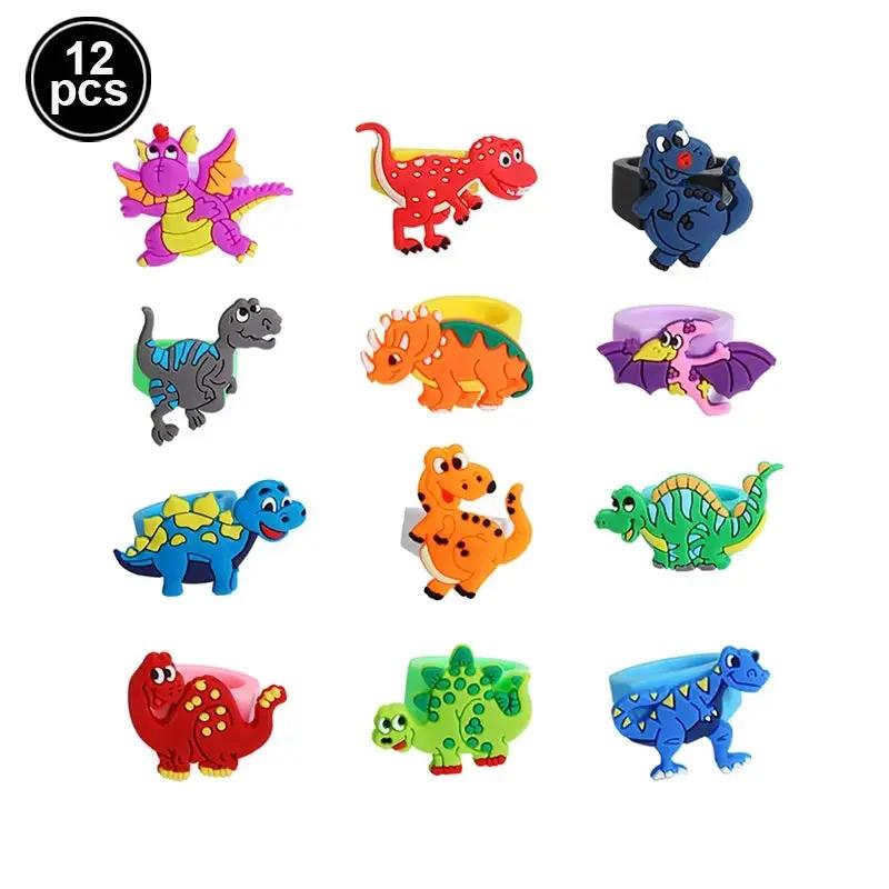 Dinosaur Party Goodie Bags Fillers Tattoo Keychain Rubber Slap Bracelet Dino Ring Kids Dinosaur Birthday Party Supplies Gift Toy