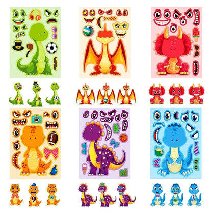 6/12Sheets Animal Dinosaur Puzzle Stickers Kids DIY Assemble Jigsaw Children Recognition Training Education Toy
