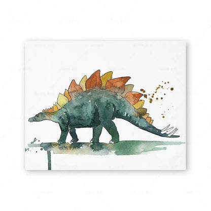 Watercolor Dinosaur Poster Dinosaur Footprints Skeleton Wall Art Canvas Painting T-Rex Print Nursery Baby Kids Boys Room Decor