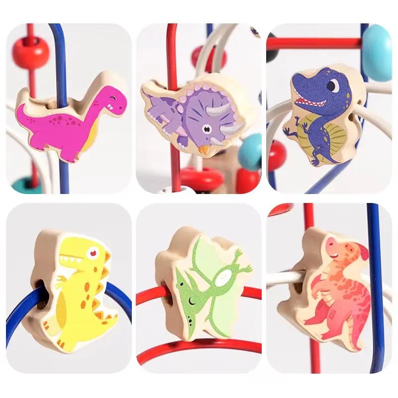 Montessori Baby Toys Wooden Dinosaur Roller Coaster Bead Maze Toddler Early Learning Educational Puzzle Math Toys for Children