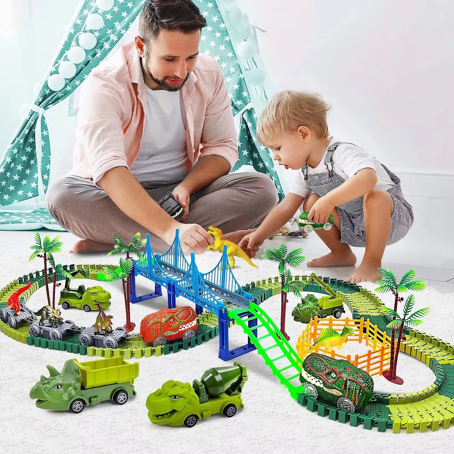 Children Electric Magic Climbing Dinosaur Track Toy Engineering Car Kids Track Car Train Toys for Children Birthday Gift