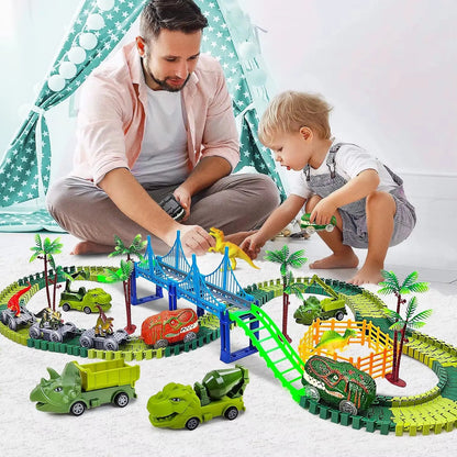 Children Electric Magic Climbing Dinosaur Track Toy Engineering Car Kids Track Car Train Toys for Children Birthday Gift