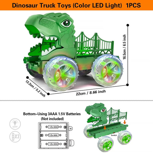 Dinosaur Truck Toys for Kids 3-6 Years Tyrannosaurus Transport Car Carrier Truck,Led Color Lights Play Set for Boys and Girls