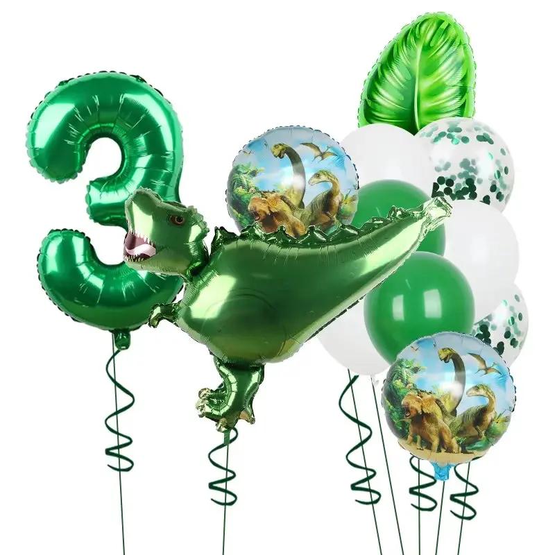 1Set Dinosaur 32Inch Number Leaf Aluminum Film Balloon Set Jurassic Dinosaur Theme Green Balloon Kids Birthday Party Supplies