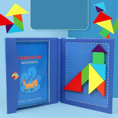 Wooden Jigsaw Magnetic Tangram Puzzle Book Educational Toys for Children Baby Kid Portable Montessori Learning Intelligence