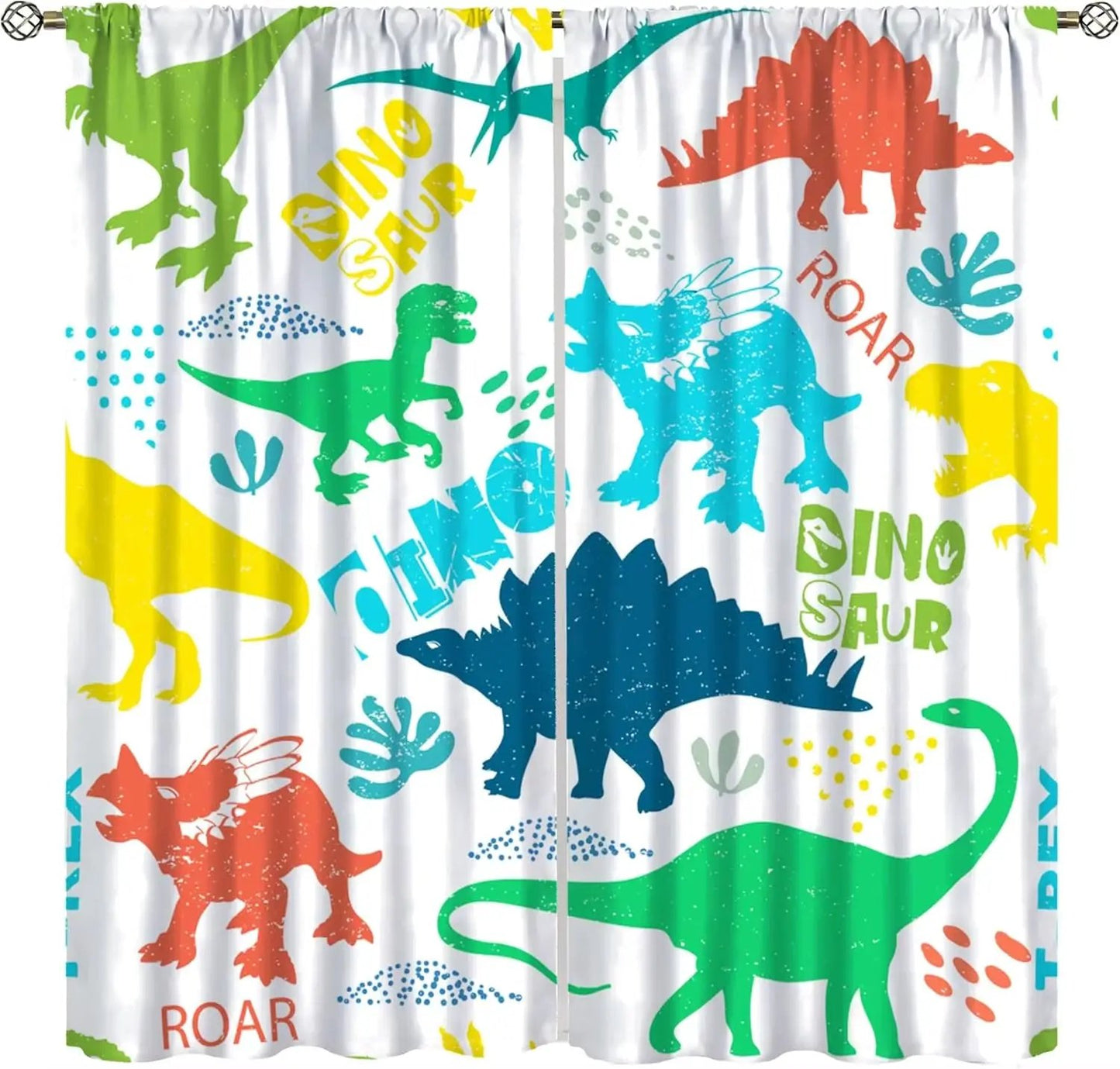 Toddler Dinosaur Curtains, Blue Cartoon Forest Plant Jurassic Cute Dinosaur Animal Windows Treatments Drapes for Boys Kids