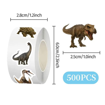 500PCS Cute Dinosaur Cartoon Stickers Roll Kids Stationery Supplies School Teacher Supplies Reward Sticker Toys Gifts