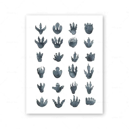 Watercolor Dinosaur Poster Dinosaur Footprints Skeleton Wall Art Canvas Painting T-Rex Print Nursery Baby Kids Boys Room Decor
