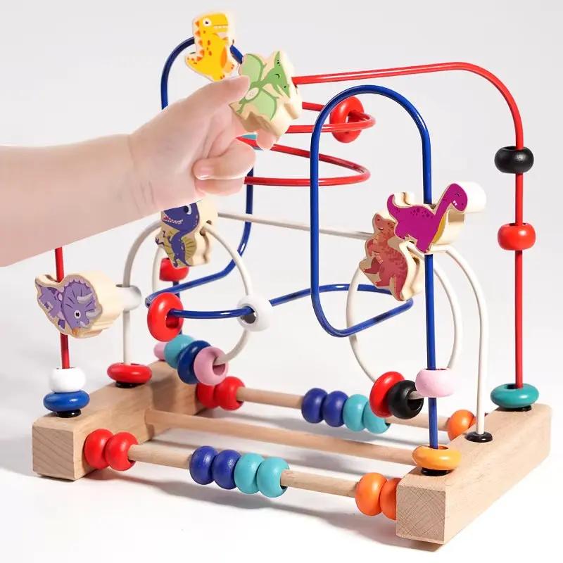 Montessori Baby Toys Wooden Dinosaur Roller Coaster Bead Maze Toddler Early Learning Educational Puzzle Math Toys for Children