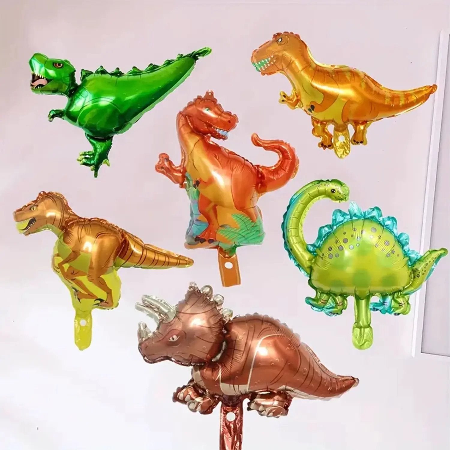6Pcs Mini Dinosaur Tyrannosaurus Rex Triceratops Balloon Set Jurassic Jungle Dinosaur Theme Boys Birthday Party Decoration