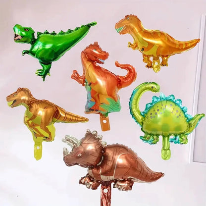 6Pcs Mini Dinosaur Tyrannosaurus Rex Triceratops Balloon Set Jurassic Jungle Dinosaur Theme Boys Birthday Party Decoration