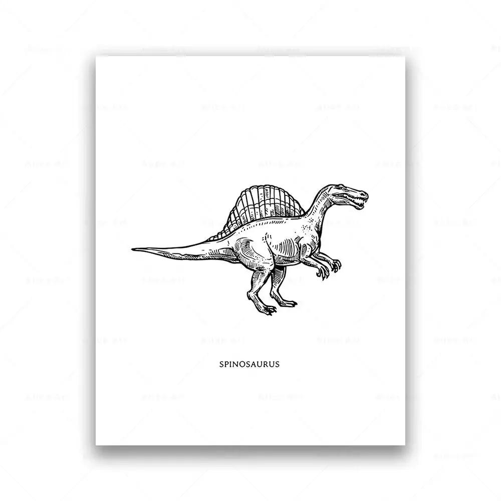 Dinosaur Sketch Paleontology Wall Art Canvas Painting Dinosaur Nordic Poster Print Wall Picture for Boy Kids Room Playroom Decor