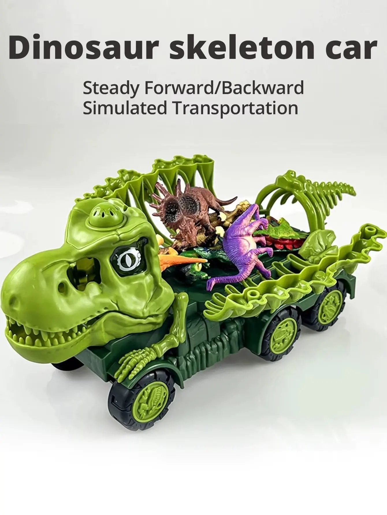 Dinosaur Skeleton Car Model (1 Large Car with 2 Small Cars (Random Style and Color) with Ejection Function, Sound, Light
