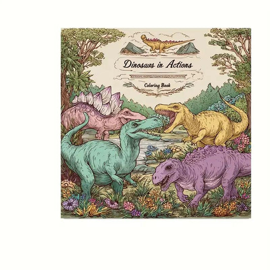 28 Pages Original Dinosaurs in Action Coloring Book for Adult | Colouring Book, Drawing Supplies for Christmas, Thanksgiving