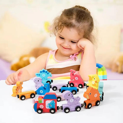 Educational Wooden Magnetic Toy Dinosaurs Train Early Learning Number Matching Desktop Puzzle Toys for Children Montessori Conce