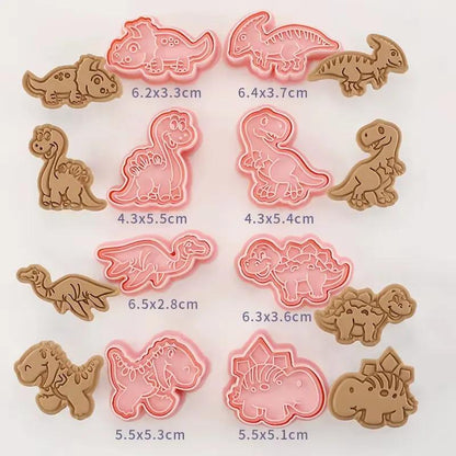 8 Pcs/Set Cookie Cutters Plastic 3D Dinosaur Shape Cartoon Pressable Biscuit Mold Cookie Stamp Kitchen Baking Pastry Bakeware