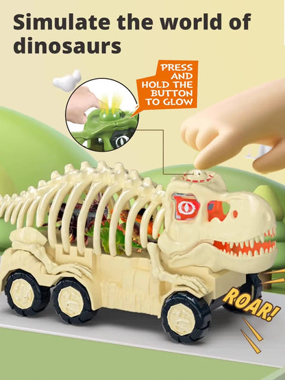 Dinosaur Skeleton Car Model (1 Large Car with 2 Small Cars (Random Style and Color) with Ejection Function, Sound, Light
