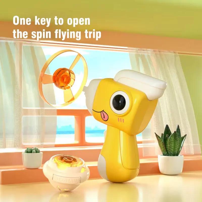 2 In1 Flying Disc Saucer Gyro Cartoon Dinosaur Air Launcher Sport Games Kids Educational Outdoor Toys for Children Gifts
