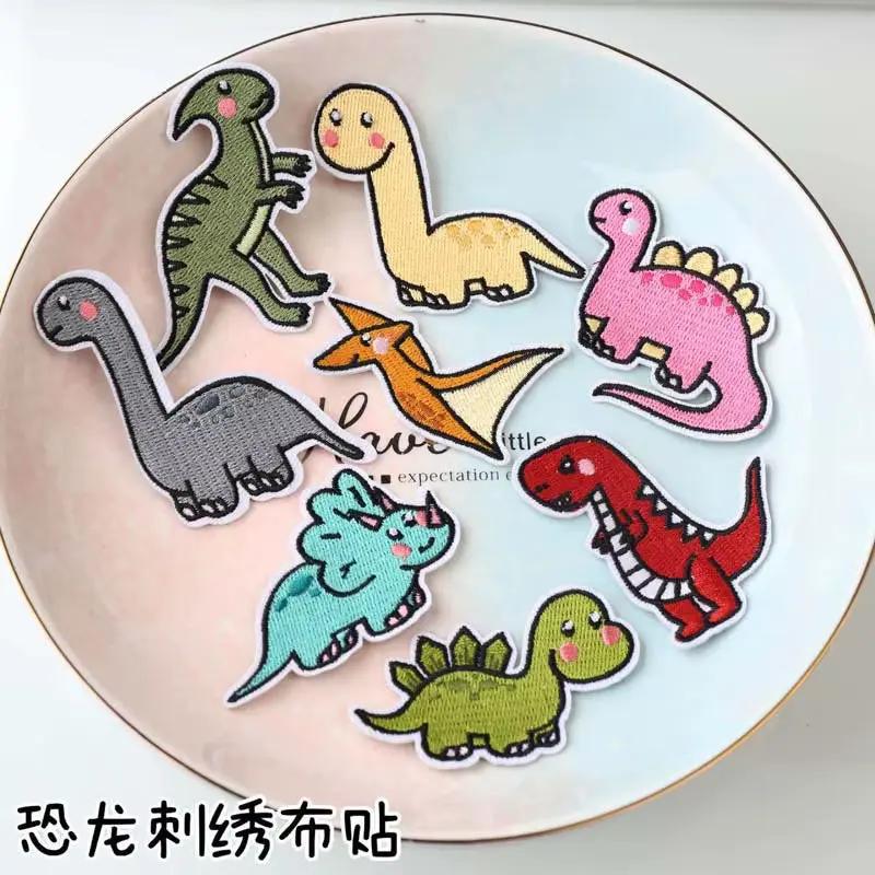 8Pcs Dinosaur Animal Iron Patches for Clothing Kids Embroidered on Cute Anime Lot Sets Mixed Jackets Sew Diy Pack Bulk Wholesale