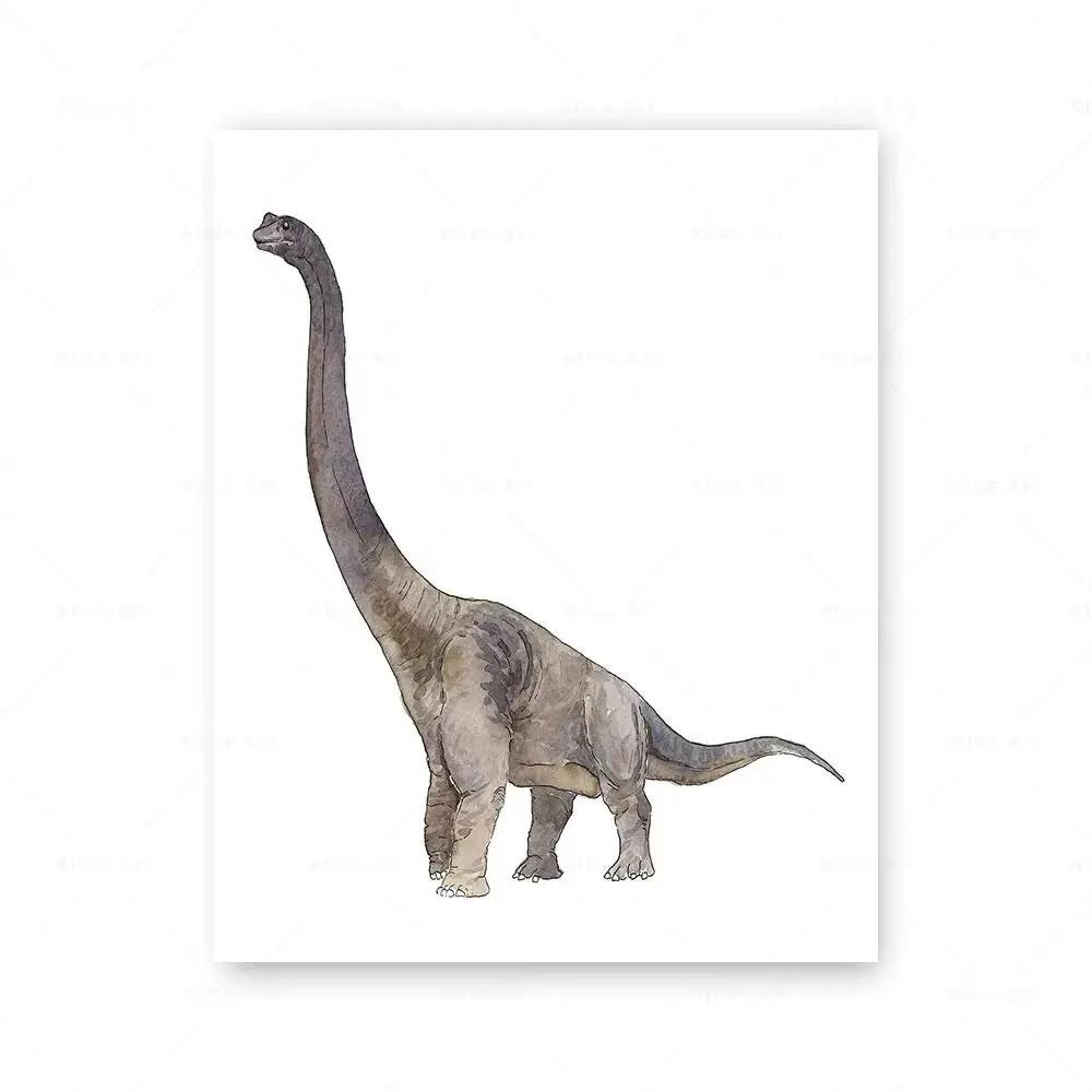 Watercolor Dinosaur Poster Dinosaur Footprints Skeleton Wall Art Canvas Painting T-Rex Print Nursery Baby Kids Boys Room Decor