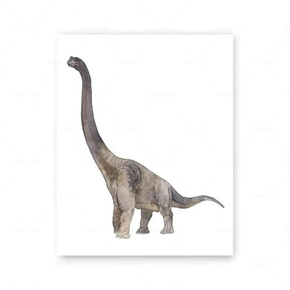 Watercolor Dinosaur Poster Dinosaur Footprints Skeleton Wall Art Canvas Painting T-Rex Print Nursery Baby Kids Boys Room Decor