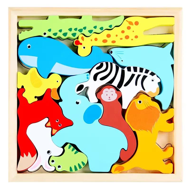 Hot New 3D Puzzle Wooden Toys Baby Learning Educational Hand Grasp Board Cartoon Animal Fruit and Vegetable Jigsaw Toy Gifts