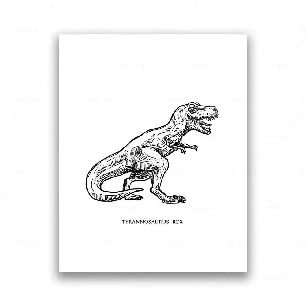 Dinosaur Sketch Paleontology Wall Art Canvas Painting Dinosaur Nordic Poster Print Wall Picture for Boy Kids Room Playroom Decor