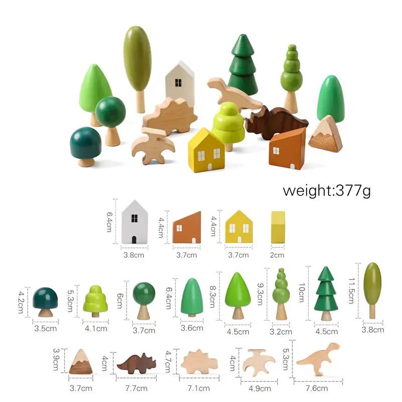 Montessori Building Block Wooden Forest Dinosaur Ornament Construction DIY Children Building Blocks Puzzle Toy for Children Gift