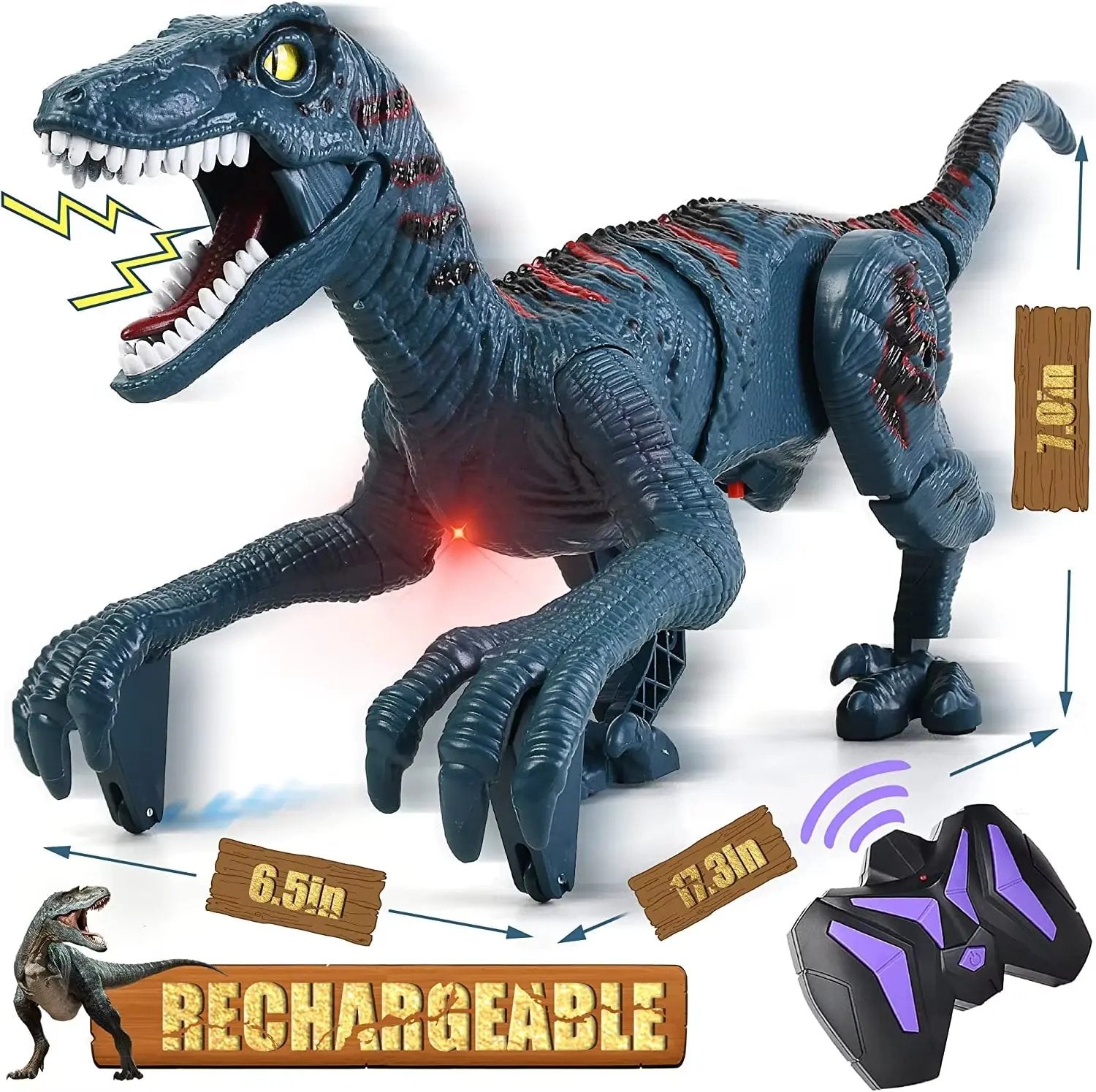 Remote Control Dinosaur Toys Kid 8Ch 2.4G Radio Controlled Velociraptor Toy Imitates Walking and Sounds Shaking Head Toy for Boy
