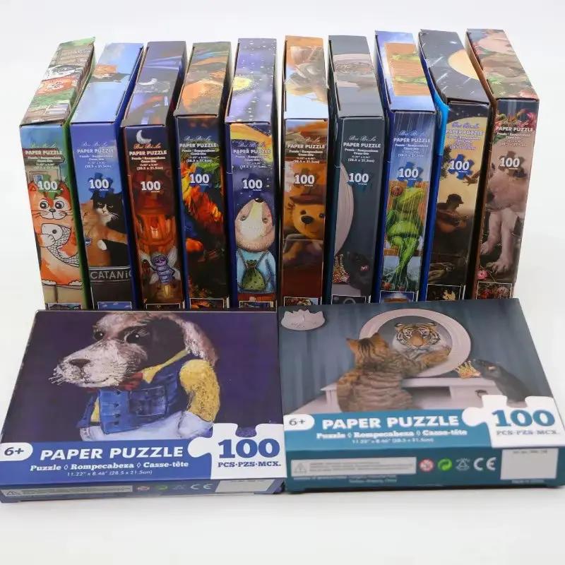 100 Pieces Jigsaw Puzzle Assembling Picture Cartoon Animals Dinosaurs Decompression Puzzles Toy Educational Gifts