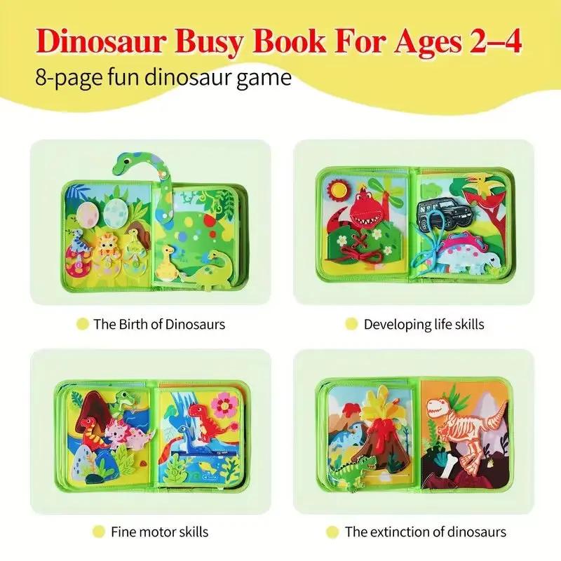 Dinosaur Busy Board Life Skills Educational Learning Sensory Felt Quiet Activity Books for Baby Travel Montessori Toys Boy Girl